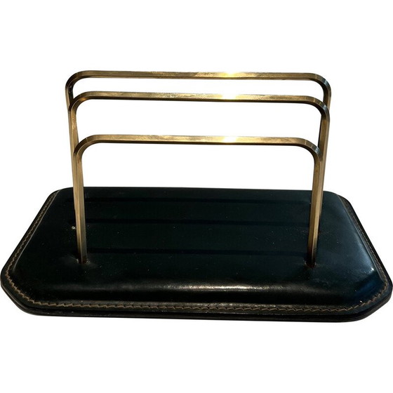 Image 1 of Portariviste vintage in pelle trapuntata, da cantina, Francia 1950