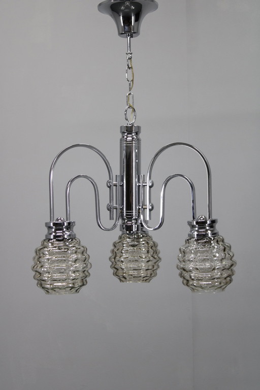 1970S Chrome And Glass Chandelier, Italy 