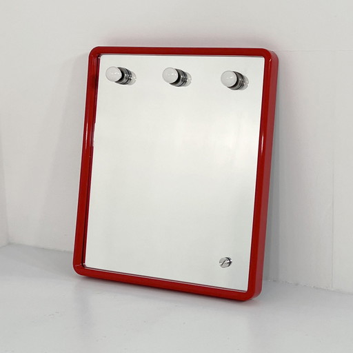 Red Vanity Mirror In Plastic From Gedy, 1980S