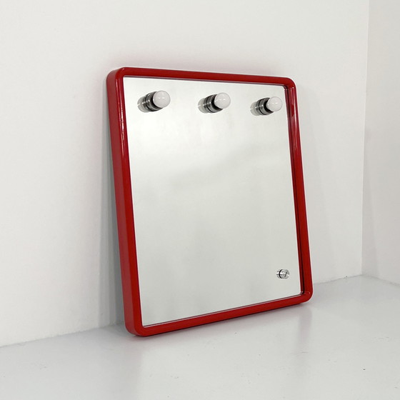 Image 1 of Red Vanity Mirror In Plastic From Gedy, 1980S