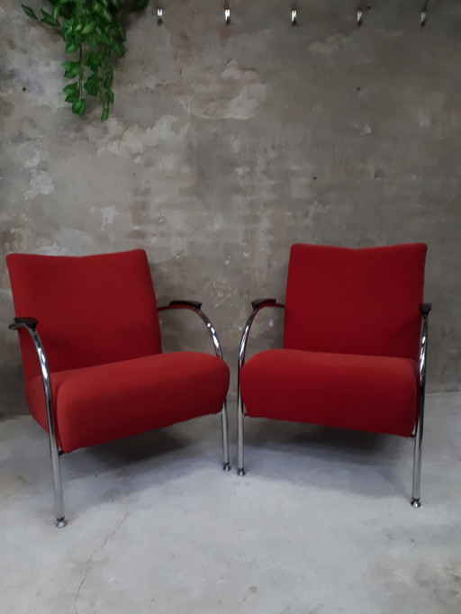 Set of 2 designer tubular frame armchairs