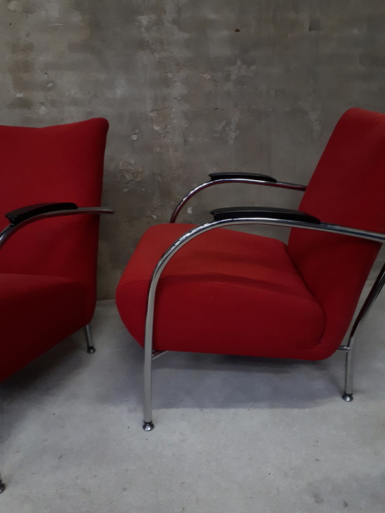 Image 1 of Set of 2 designer tubular frame armchairs