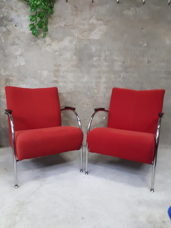 Image 1 of Set of 2 designer tubular frame armchairs