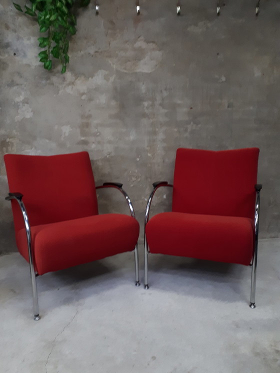 Image 1 of Set of 2 designer tubular frame armchairs