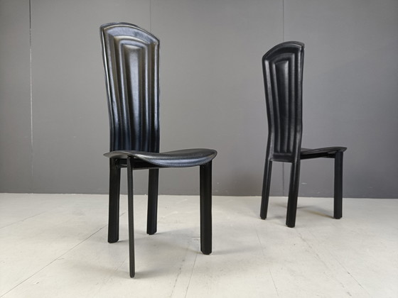 Image 1 of Set Of 4 High Back Leather Dining Chairs, 1980S 