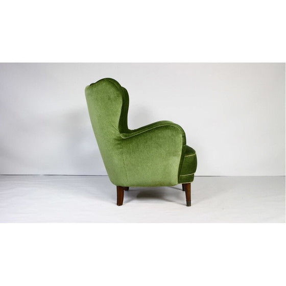 Image 1 of Vintage Danish armchair in green velvet, 1950s
