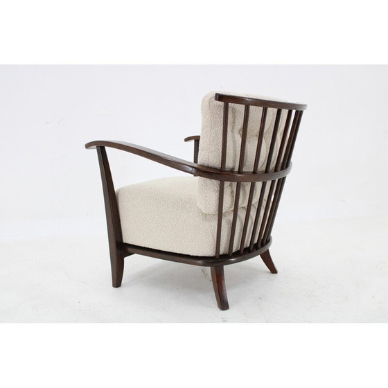 Image 1 of Vintage armchair in beech wood and Boucle fabric, Czechoslovakia 1950