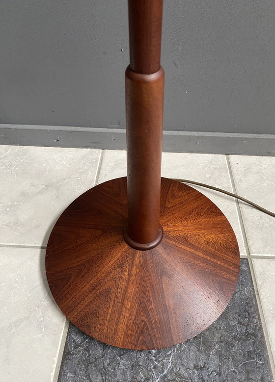 Image 1 of Danish Teak floor lamp with Black and Red , Yellow shade 1960s