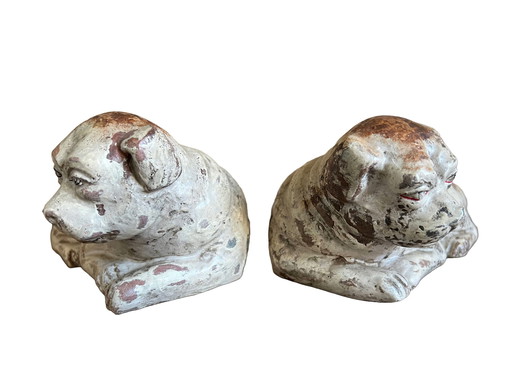 Set Of Two Rare Antique Bulldog Figurines