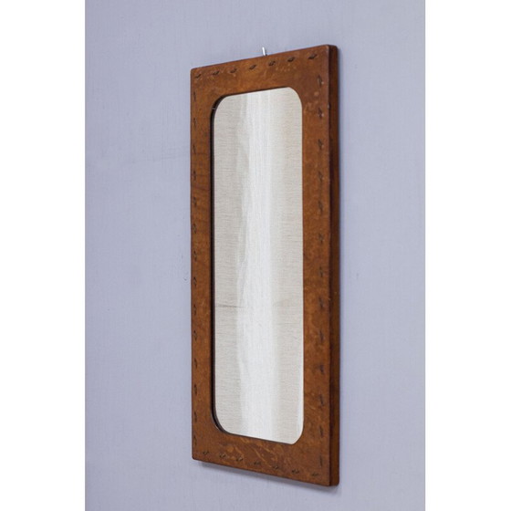 Image 1 of Vintage leather-covered wall mirror, France 1950