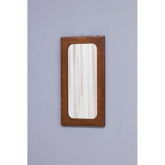 Image 1 of Vintage leather-covered wall mirror, France 1950