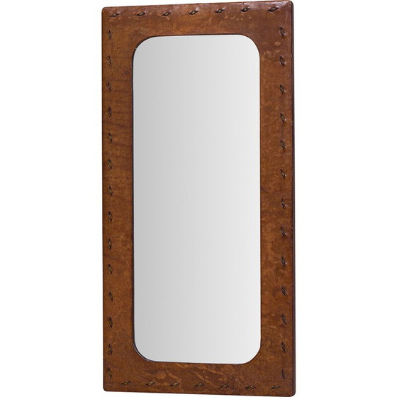 Image 1 of Vintage leather-covered wall mirror, France 1950