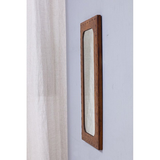 Image 1 of Vintage leather-covered wall mirror, France 1950