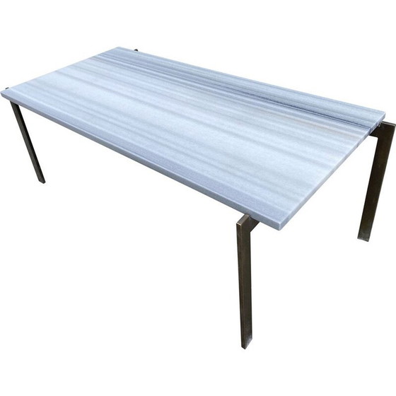 Image 1 of Vintage turquoise marble and brushed steel coffee table, 1970