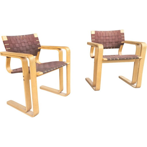 Pair of vintage armchairs in light oak for Magnus Olesen