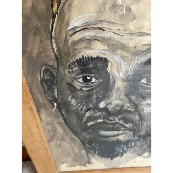 Image 1 of Vintage drawing in natural oak of Charcoal and Gouache Jean Poulain, 1939