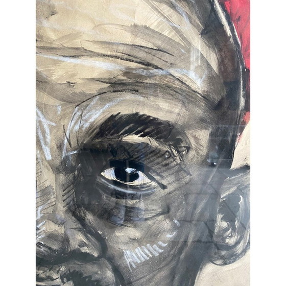 Image 1 of Vintage drawing in natural oak of Charcoal and Gouache Jean Poulain, 1939