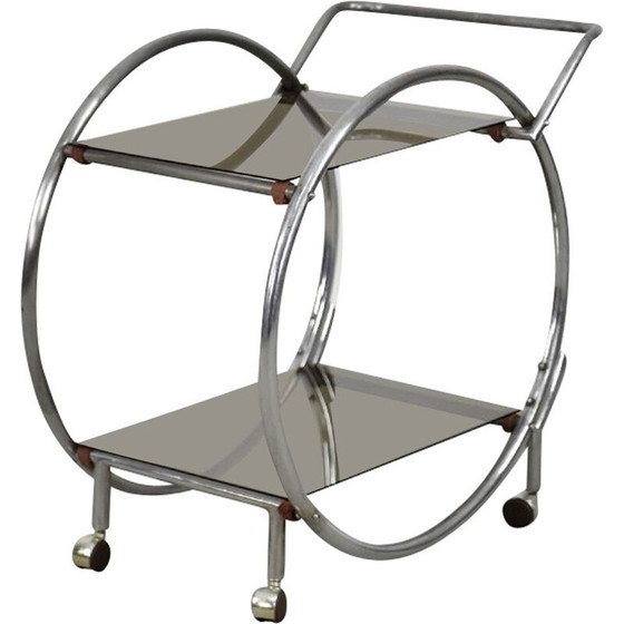 Image 1 of Art Deco round chrome and glass cart, 1930