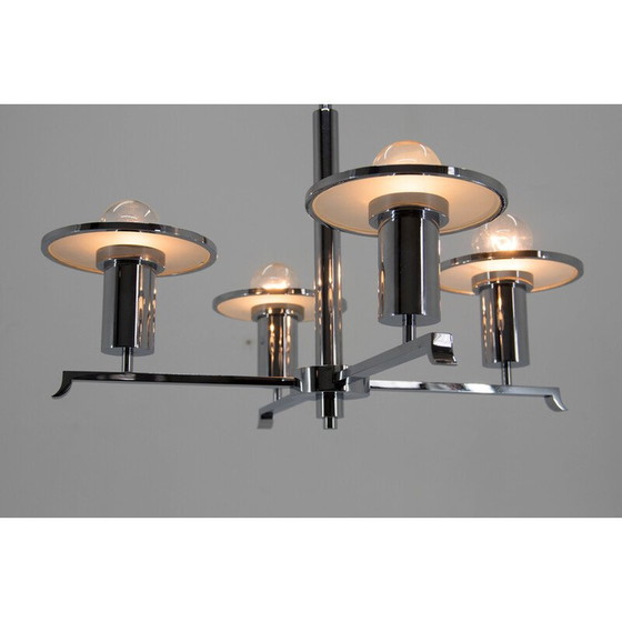 Image 1 of Vintage functionalist chandelier in chrome and glass, 1930s