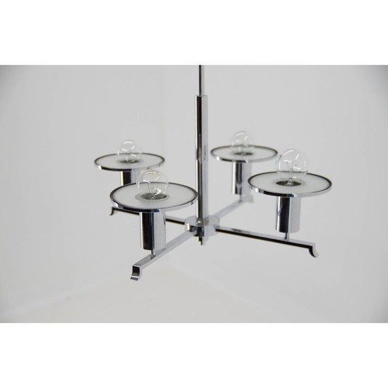 Image 1 of Vintage functionalist chandelier in chrome and glass, 1930s