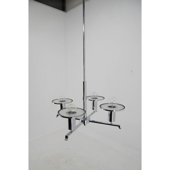 Image 1 of Vintage functionalist chandelier in chrome and glass, 1930s