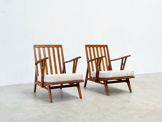 Image 1 of set of two oak 1950's French lounge chairs