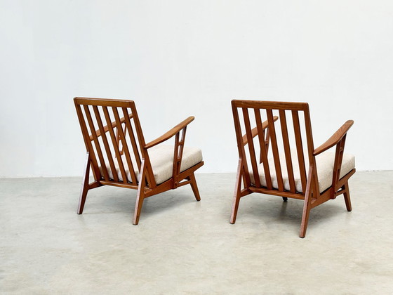 Image 1 of set of two oak 1950's French lounge chairs