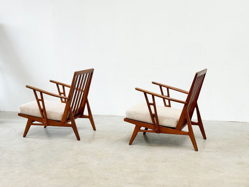 set of two oak 1950's French lounge chairs