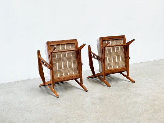 Image 1 of set of two oak 1950's French lounge chairs