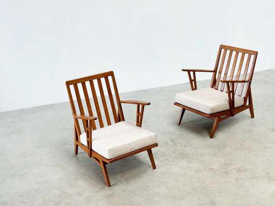 Image 1 of set of two oak 1950's French lounge chairs