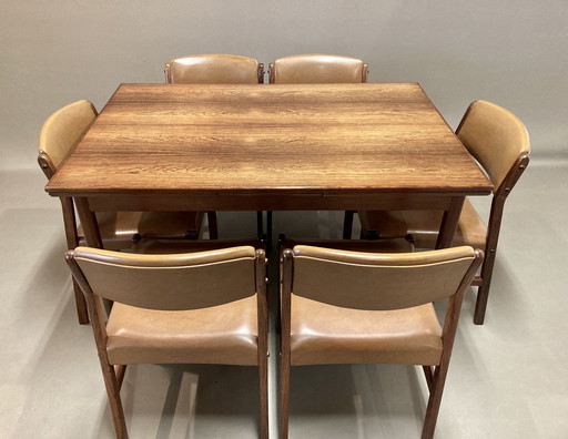 Scandinavian Design" 1950 Rosewood High Table And 6 Chairs Set.