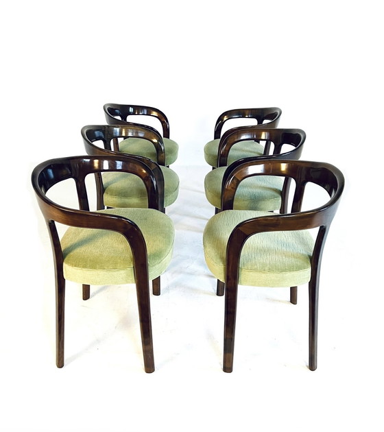 Image 1 of 6X Italian Mahogany & Velvet Dining Chairs