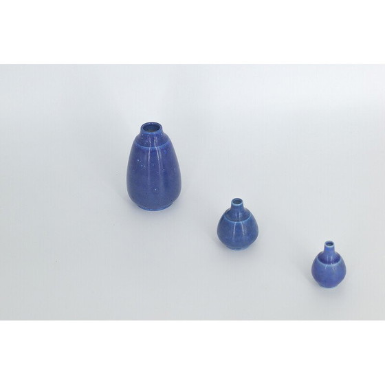 Image 1 of Set of 3 vintage blue stoneware vases by Gunnar Borg for Gunnars Keramik Höganäs, Sweden 1960
