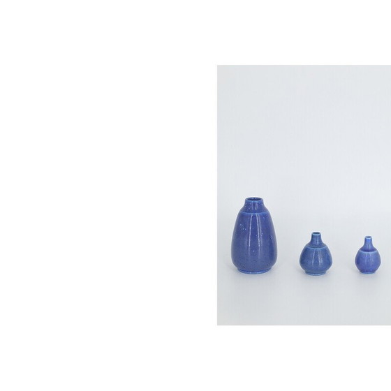 Image 1 of Set of 3 vintage blue stoneware vases by Gunnar Borg for Gunnars Keramik Höganäs, Sweden 1960