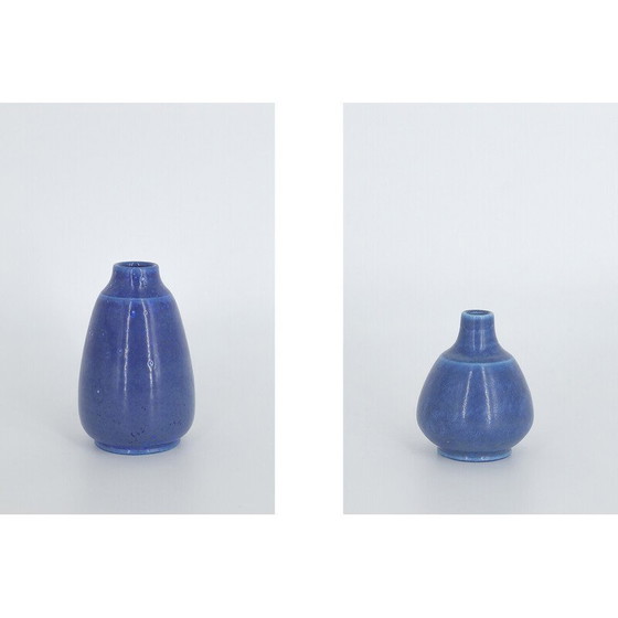 Image 1 of Set of 3 vintage blue stoneware vases by Gunnar Borg for Gunnars Keramik Höganäs, Sweden 1960
