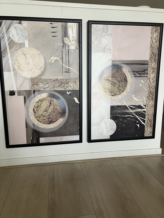 Image 1 of Abstract Diptych Poster With Wooden Frames