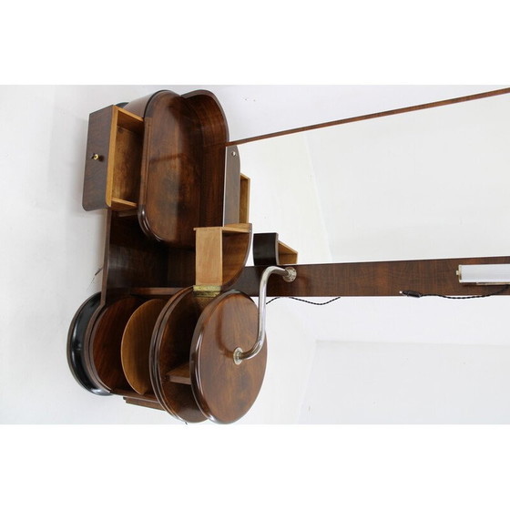 Image 1 of Vintage Art Deco walnut vanity unit with mirror, Czechoslovakia 1930