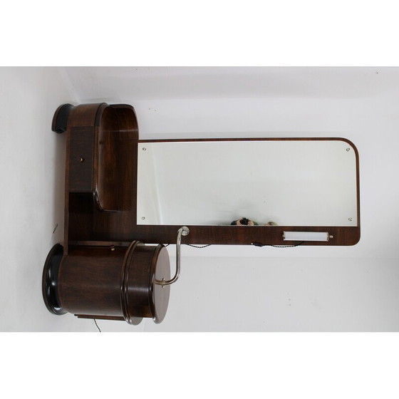 Image 1 of Vintage Art Deco walnut vanity unit with mirror, Czechoslovakia 1930