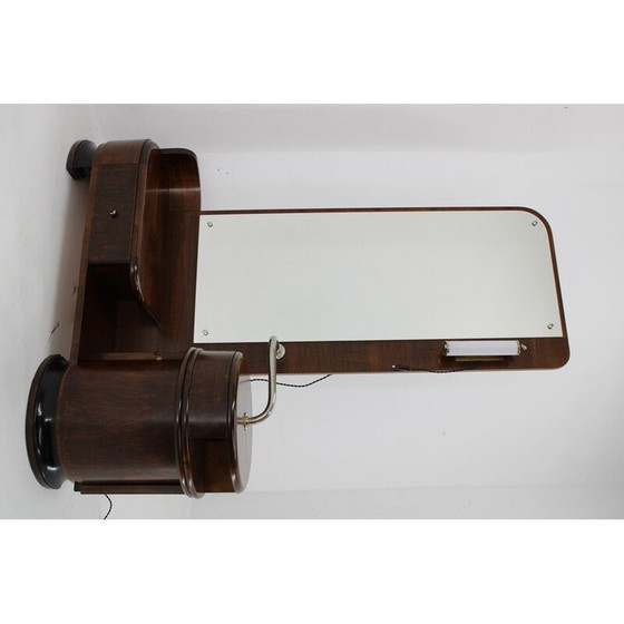 Image 1 of Vintage Art Deco walnut vanity unit with mirror, Czechoslovakia 1930