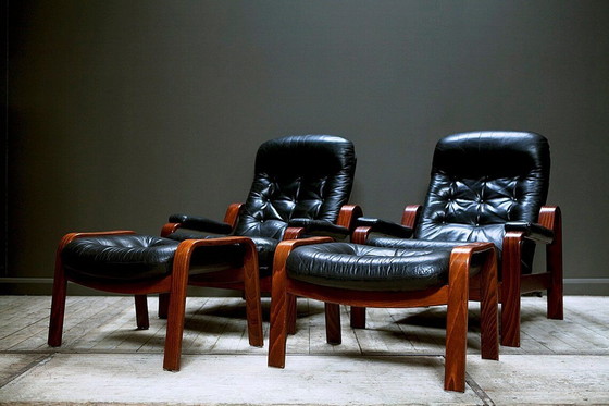 Image 1 of 1970S Pair Of "Relax Ii" Chairs And Footstools By Göte Möbler Nässjö