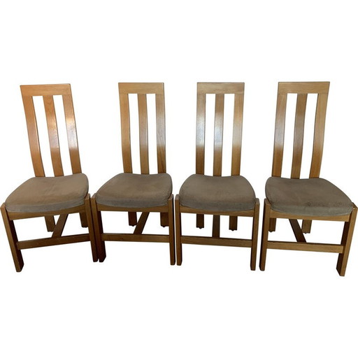Set of 4 vintage chairs in solid elm and alcantara for Regain, 1980