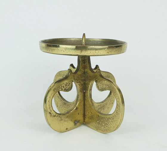 Image 1 of 1960s mid century brutalist brass CANDLEHOLDER