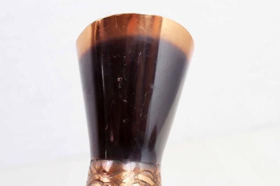 Image 1 of Copper and teak vintage vase