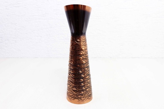 Image 1 of Copper and teak vintage vase