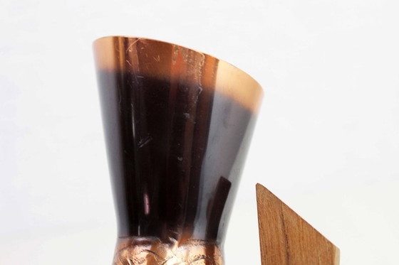 Image 1 of Copper and teak vintage vase