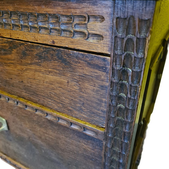 Image 1 of Dutch oak cutlery cabinet, late 19th century