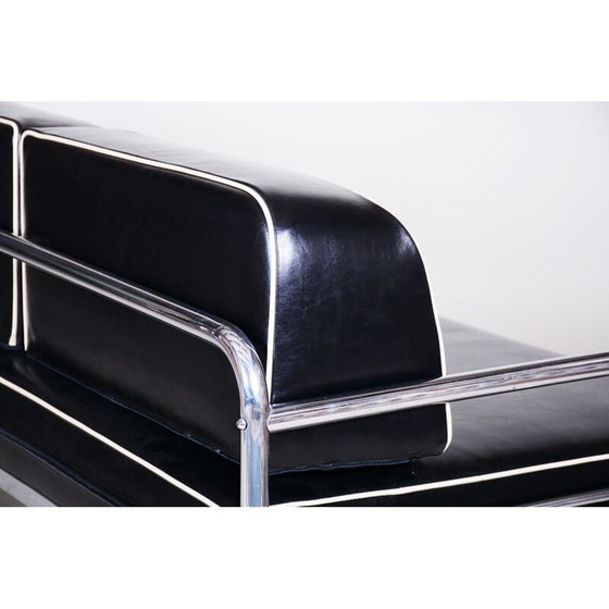 Image 1 of Vintage black leather and chrome sofa for Slezák, Czechia 1930