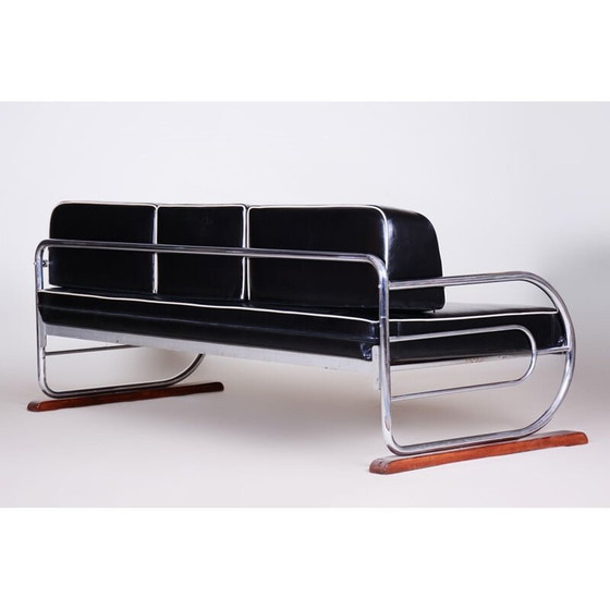 Image 1 of Vintage black leather and chrome sofa for Slezák, Czechia 1930