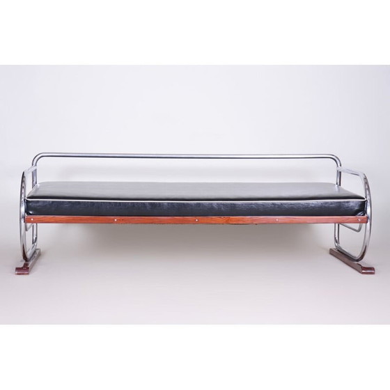Image 1 of Vintage black leather and chrome sofa for Slezák, Czechia 1930