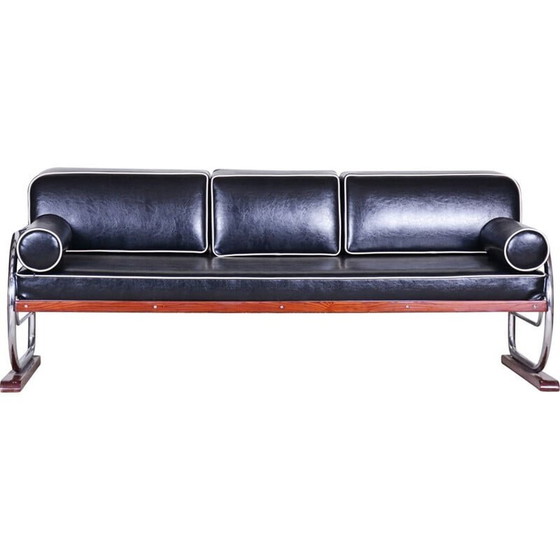 Image 1 of Vintage black leather and chrome sofa for Slezák, Czechia 1930
